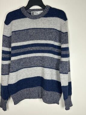 Vintage Wool Sweater Pullover Crewneck Striped Preswick Moore M made in Scotland